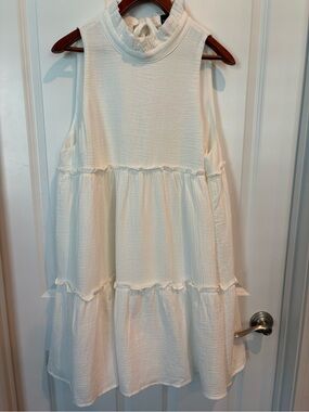 Tuckernuck Pomander Place White Gauze Tiered Mock Neck Halter Mini Dress XL